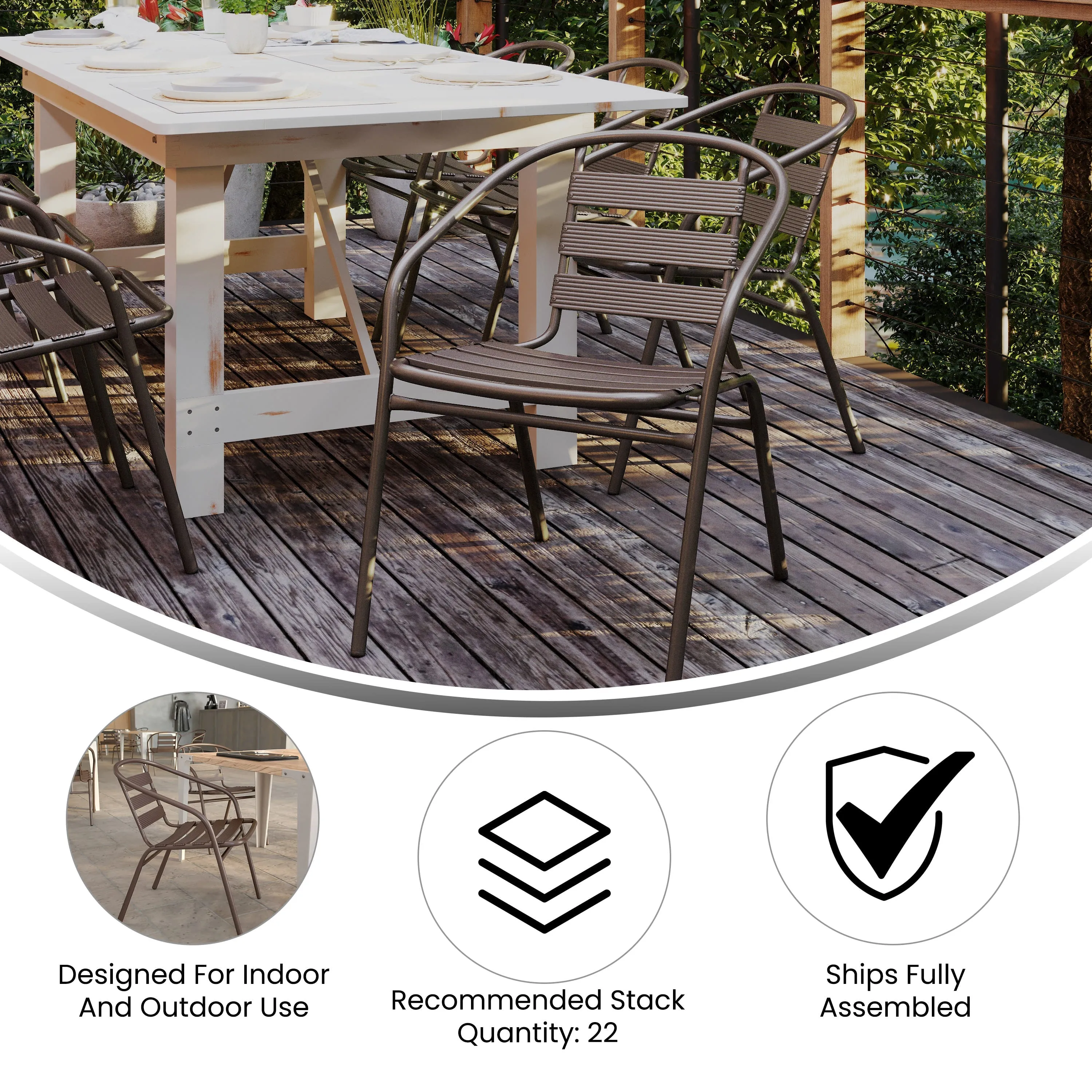 Lila Metal Restaurant Stack Chair with Aluminum Slats
