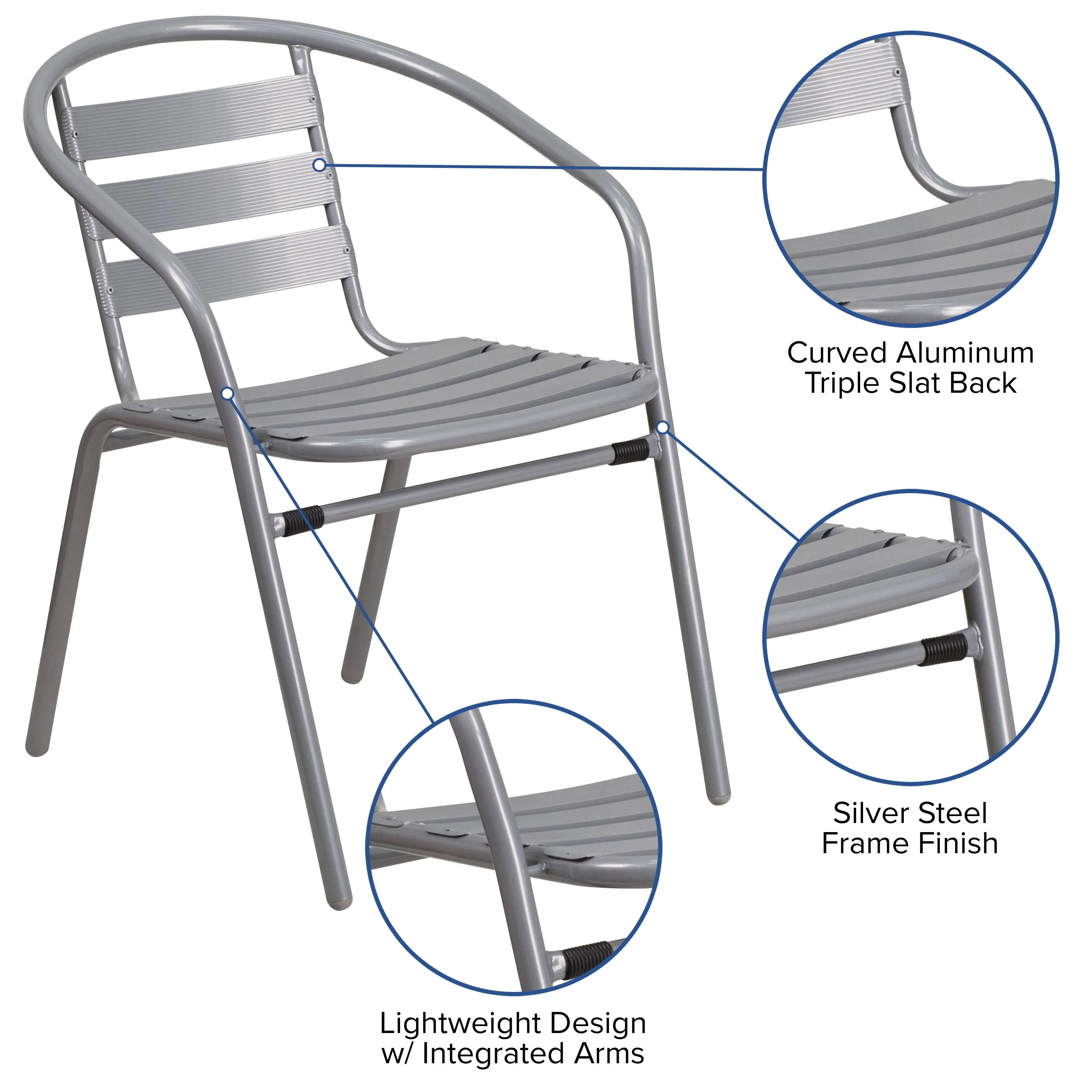 Lila Metal Restaurant Stack Chair with Aluminum Slats
