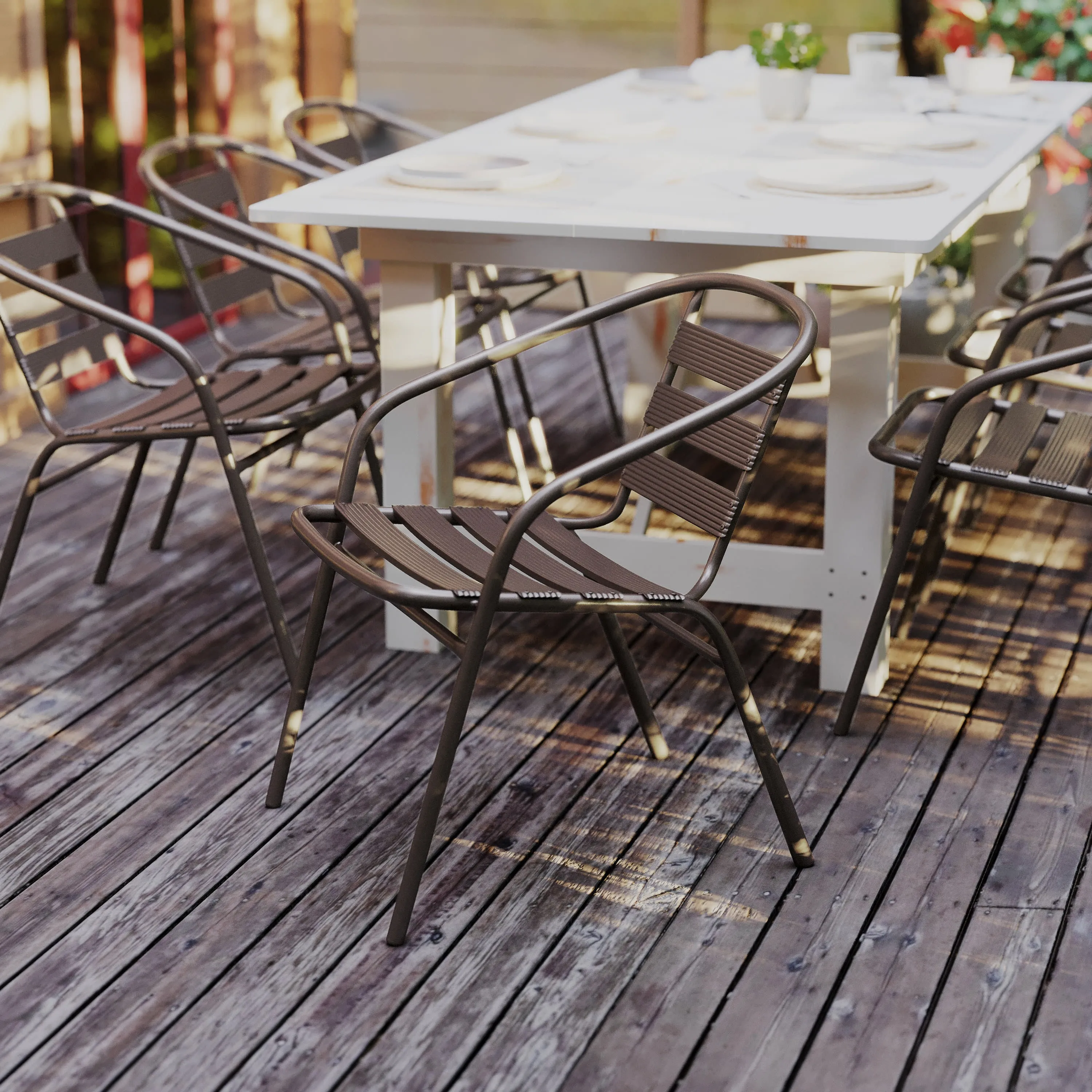 Lila Metal Restaurant Stack Chair with Aluminum Slats