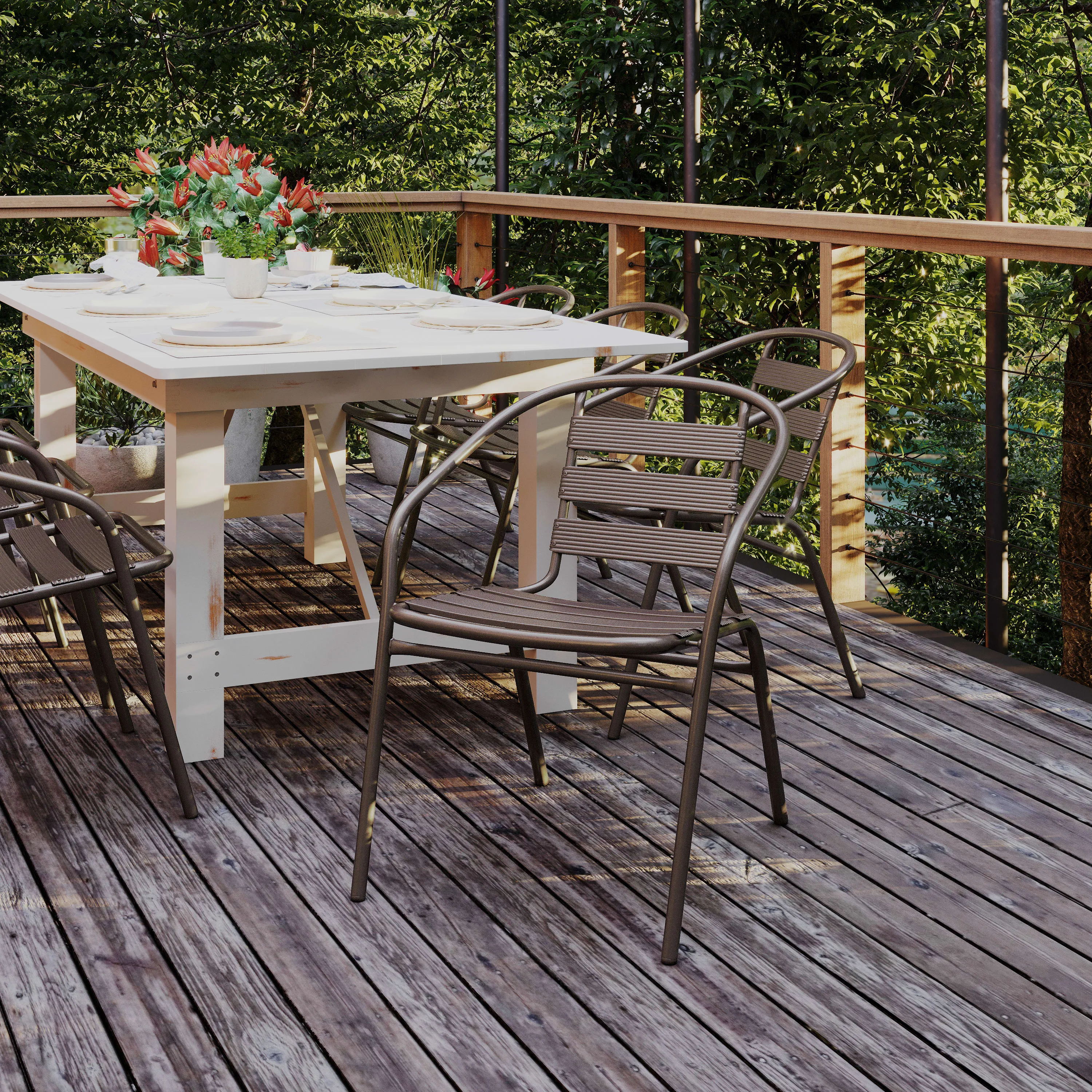 Lila Metal Restaurant Stack Chair with Aluminum Slats
