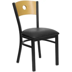 MKM836A Slotted Wood Back Metal Chair with Black Vinyl Seat