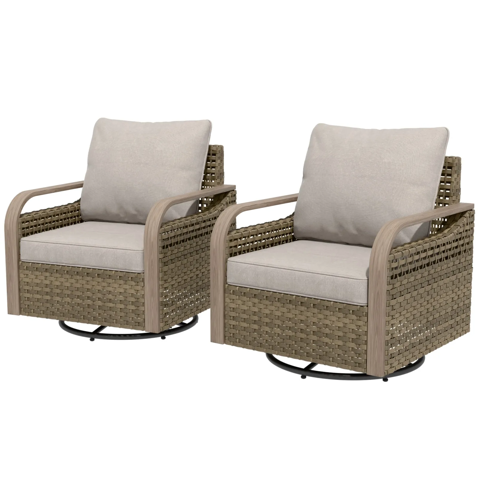 Modern Wicker Outdoor Glider Rocking Chair,2 Chairs, Brown/Gray