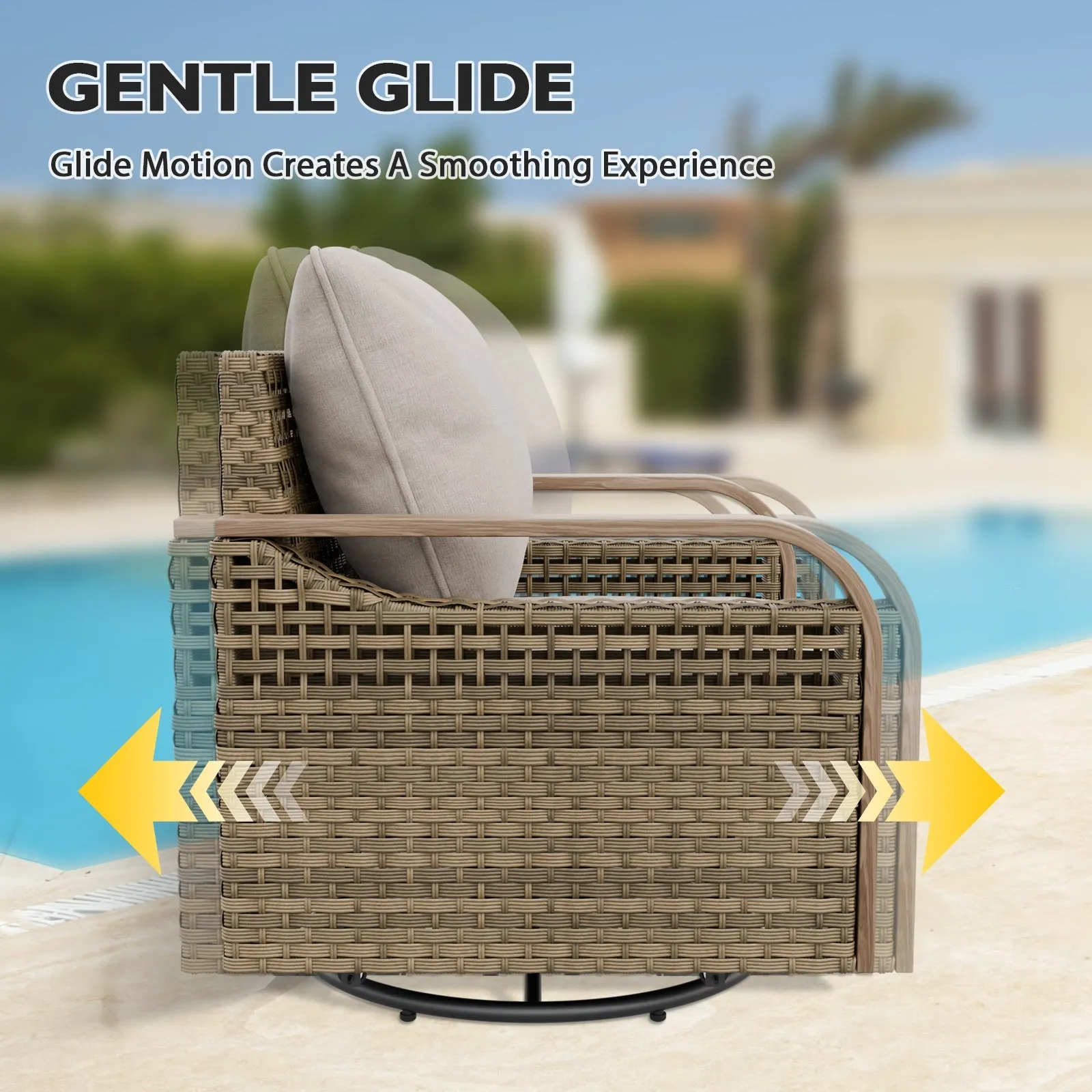 Modern Wicker Outdoor Glider Rocking Chair,2 Chairs, Brown/Gray