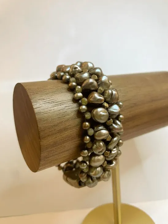 Moss Pearls & Antique Copper Bracelet