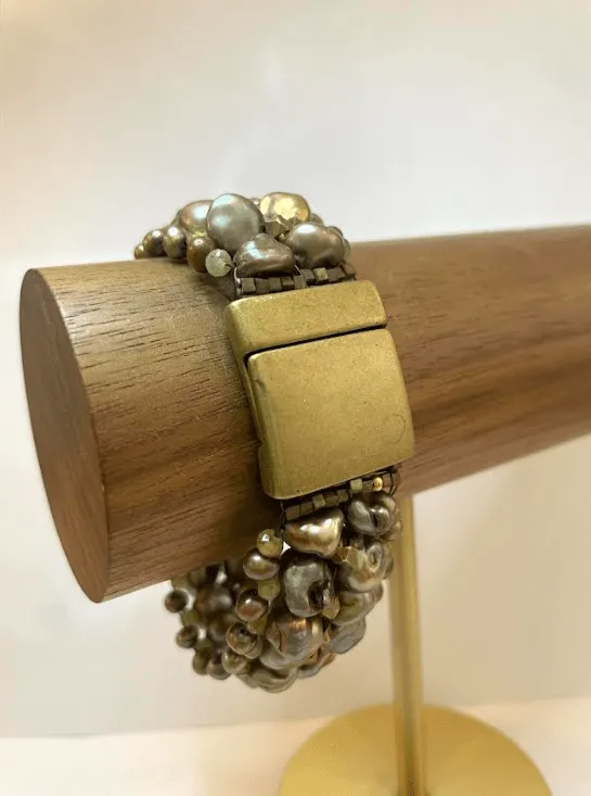 Moss Pearls & Antique Copper Bracelet