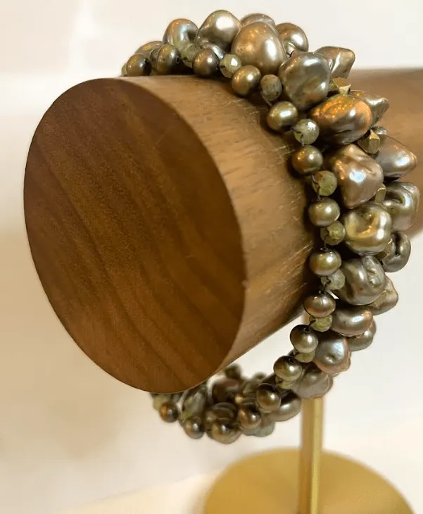 Moss Pearls & Antique Copper Bracelet