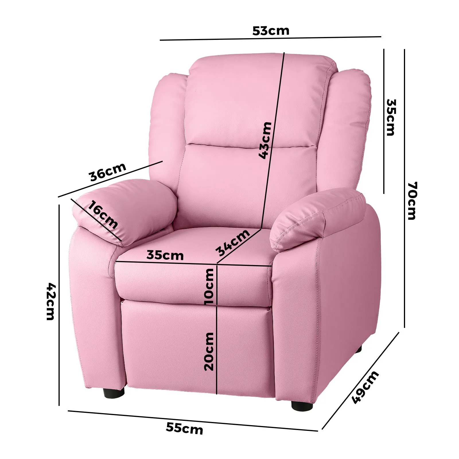 Oikiture Kids Recliner Chairs Children Lounge Sofa PU Armchair Storage Pink