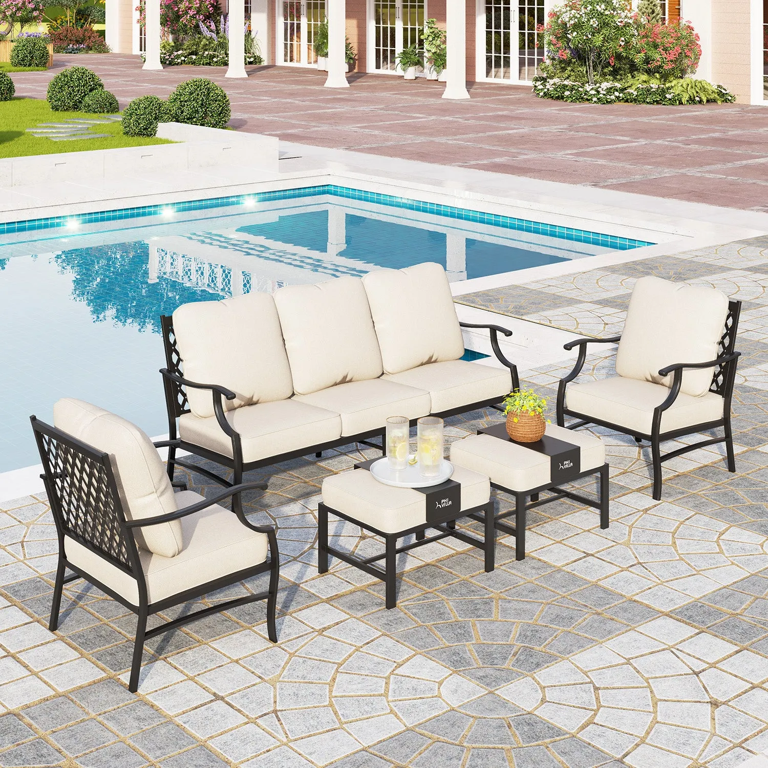 Phi Villa 14-Person  Outdoor Patio Furniture Combination Set with Sofa Set, and Steel Dining Set