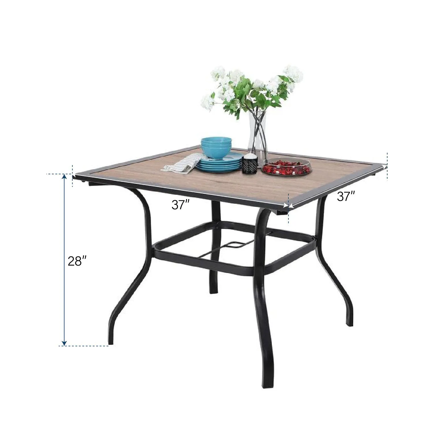 Phi Villa 5-Piece Patio Dining Set Wood-Look Table and 4 Rattan Chairs with Cushions