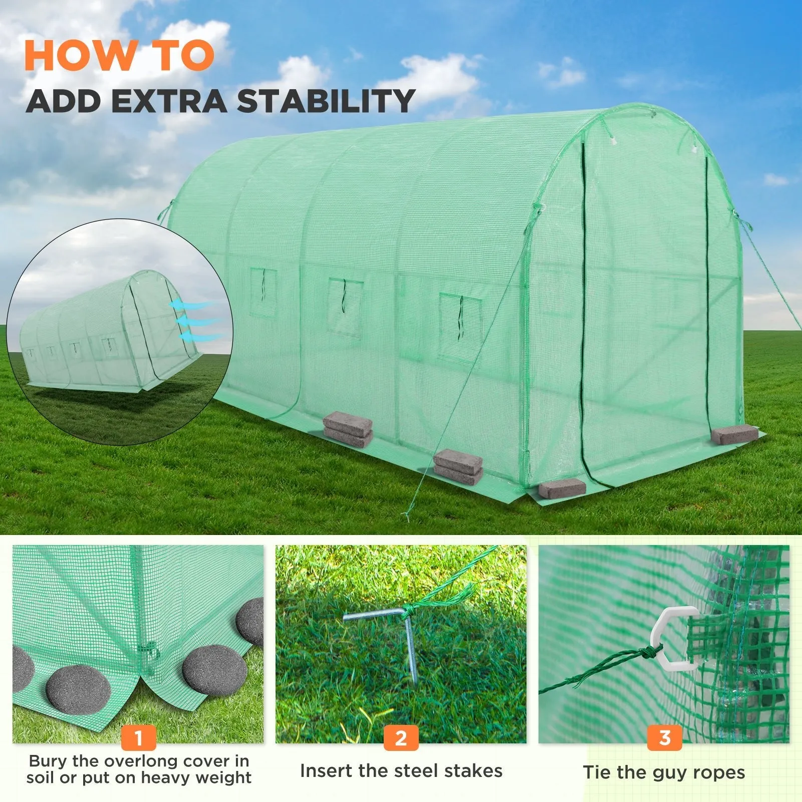 Tunnel Greenhouse Garden Green House, 13'x7'x7