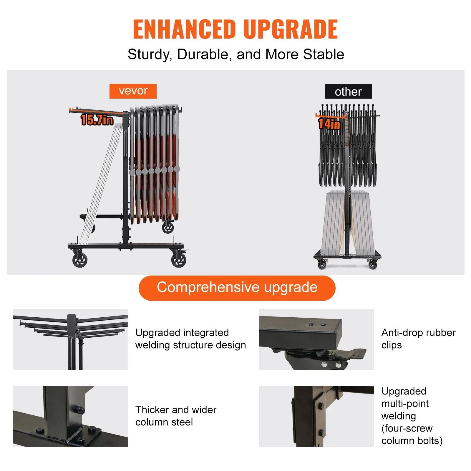 Vevor Folding Chair Cart Stores 42 Chairs 265 lbs Capacity Caster Wheels 2 Elastic Cords Cover New