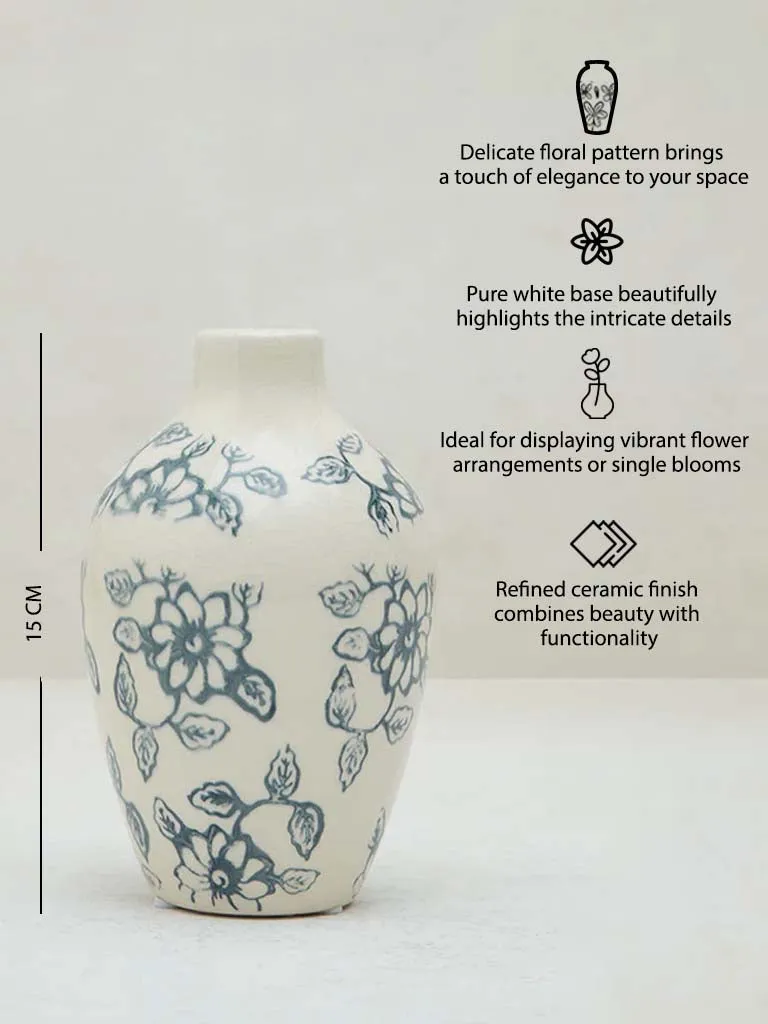 Westside Home White Floral Printed Ceramic Vase