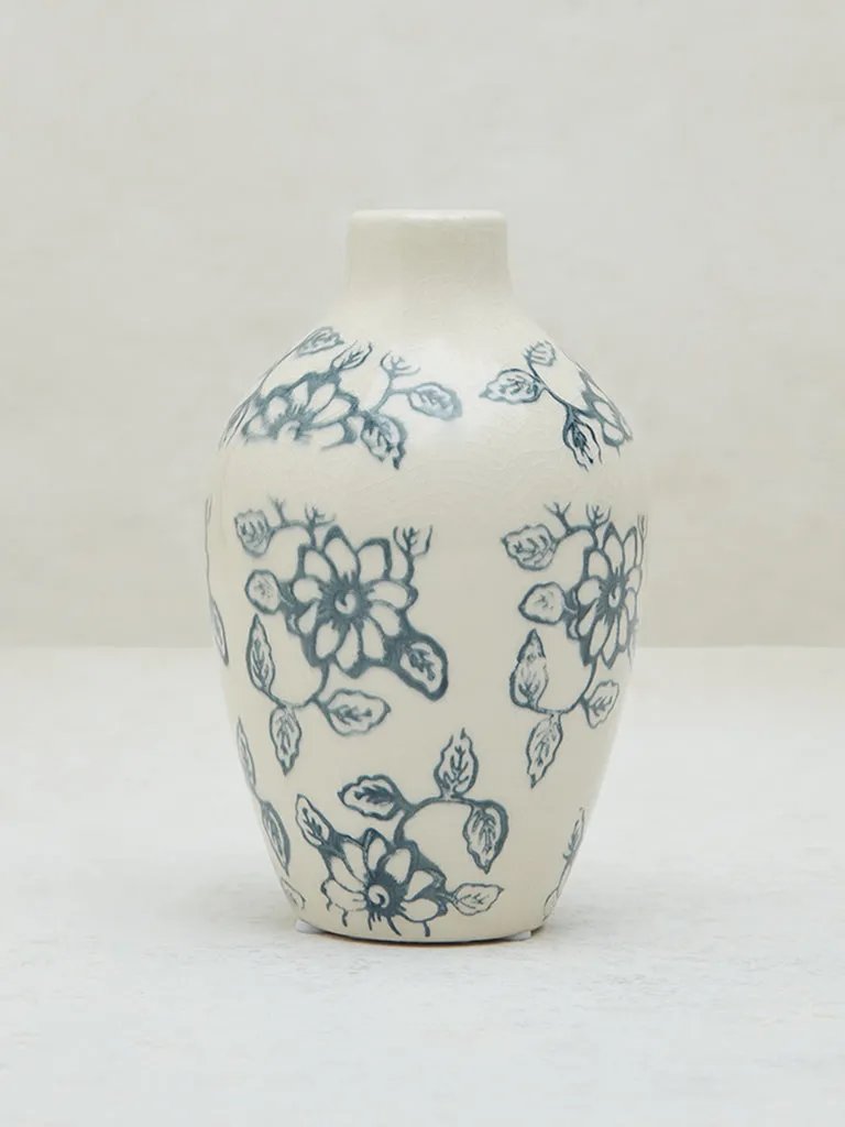 Westside Home White Floral Printed Ceramic Vase