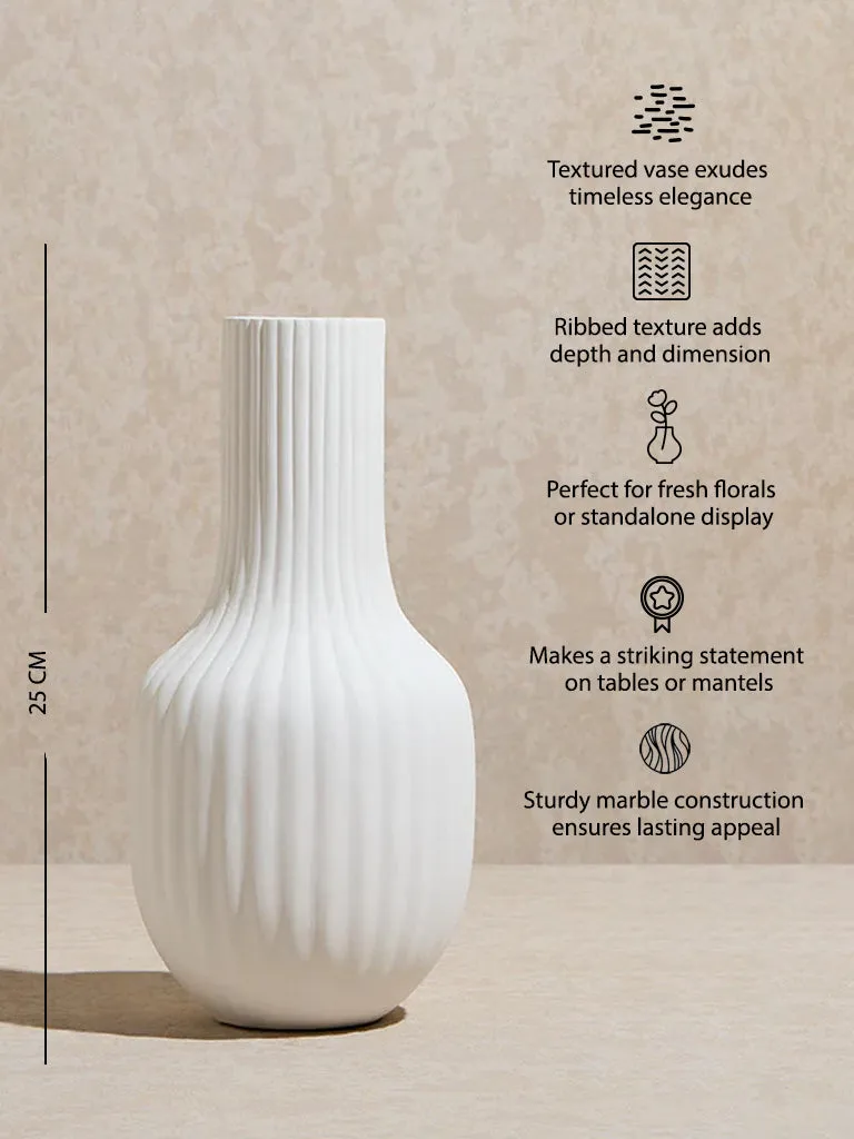 Westside Home White Ribbed-Textured Marble Vase