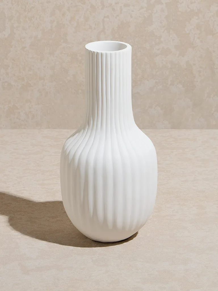 Westside Home White Ribbed-Textured Marble Vase